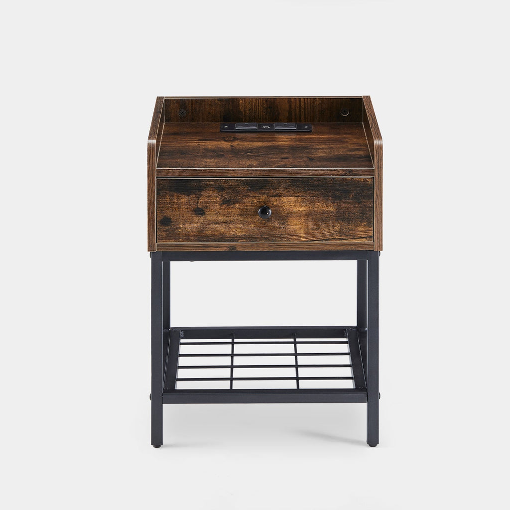 Eyve Industrial Wood Livingroom Side Table [Charging Station]