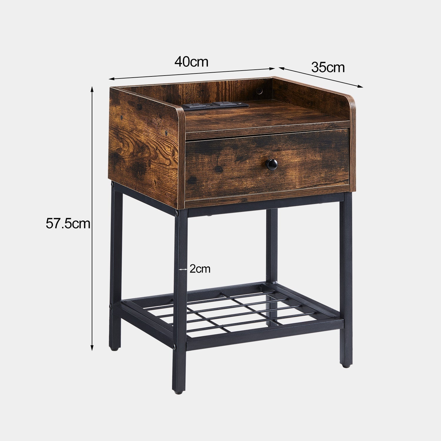 Eyve Industrial Wood Livingroom Side Table [Charging Station]