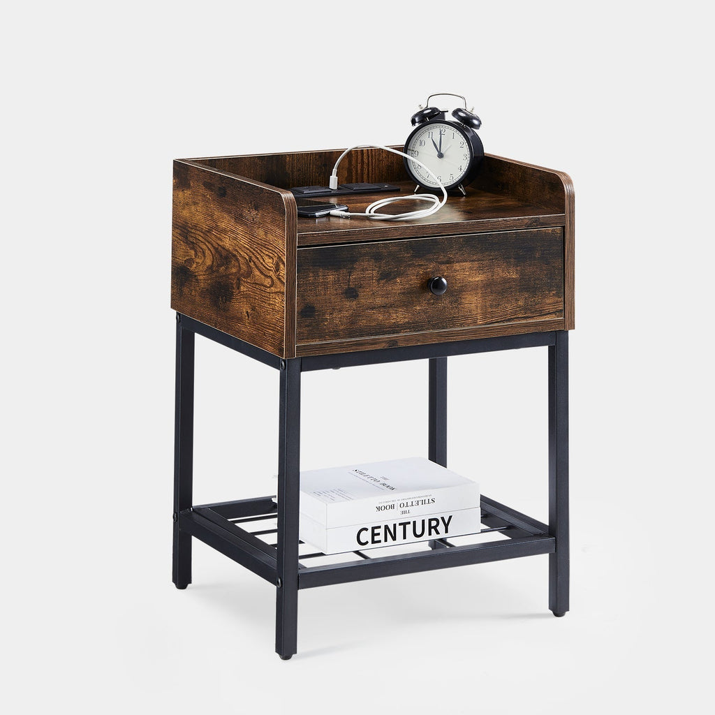 Eyve Industrial Wood Livingroom Side Table [Charging Station]