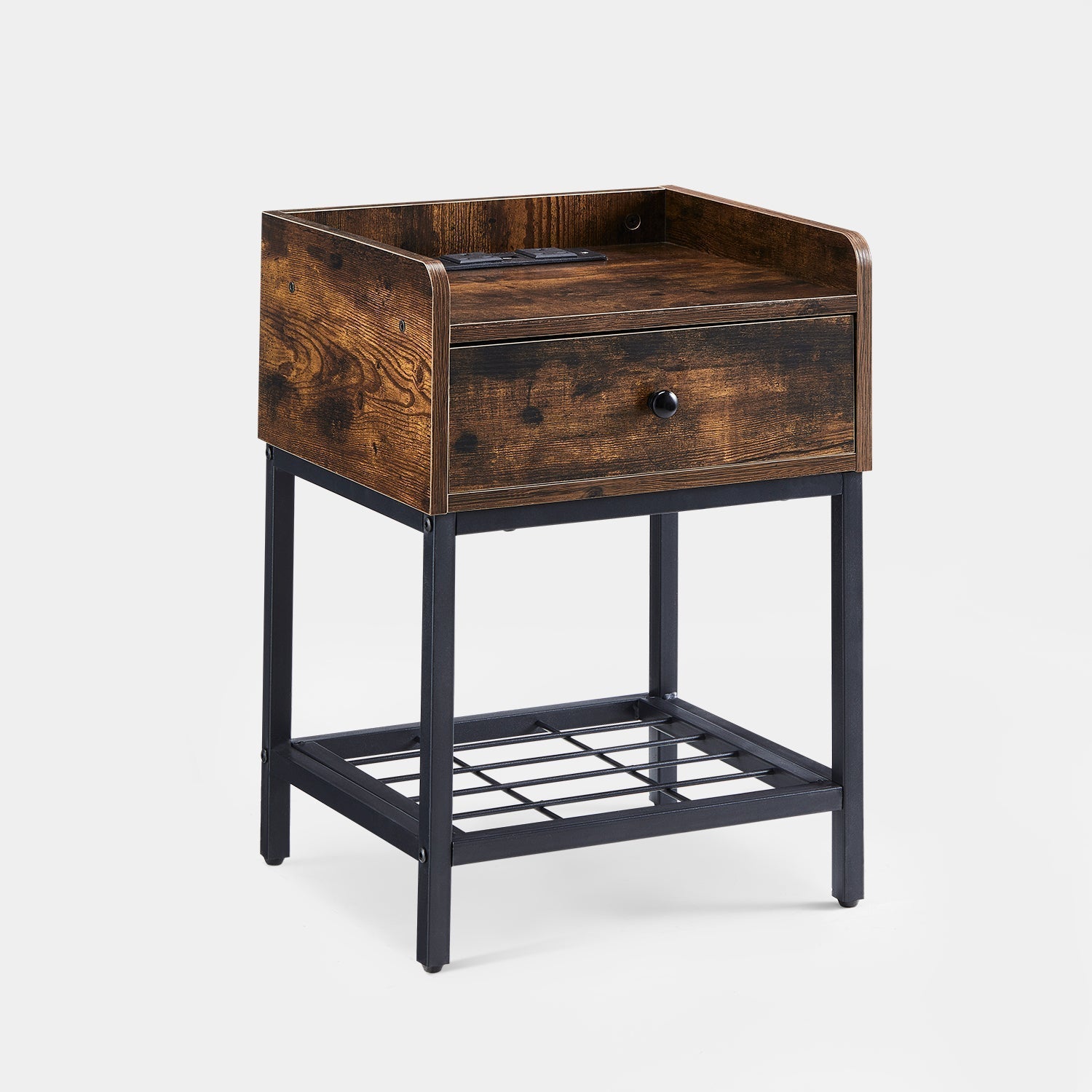 Eyve Industrial Wood Livingroom Side Table [Charging Station]