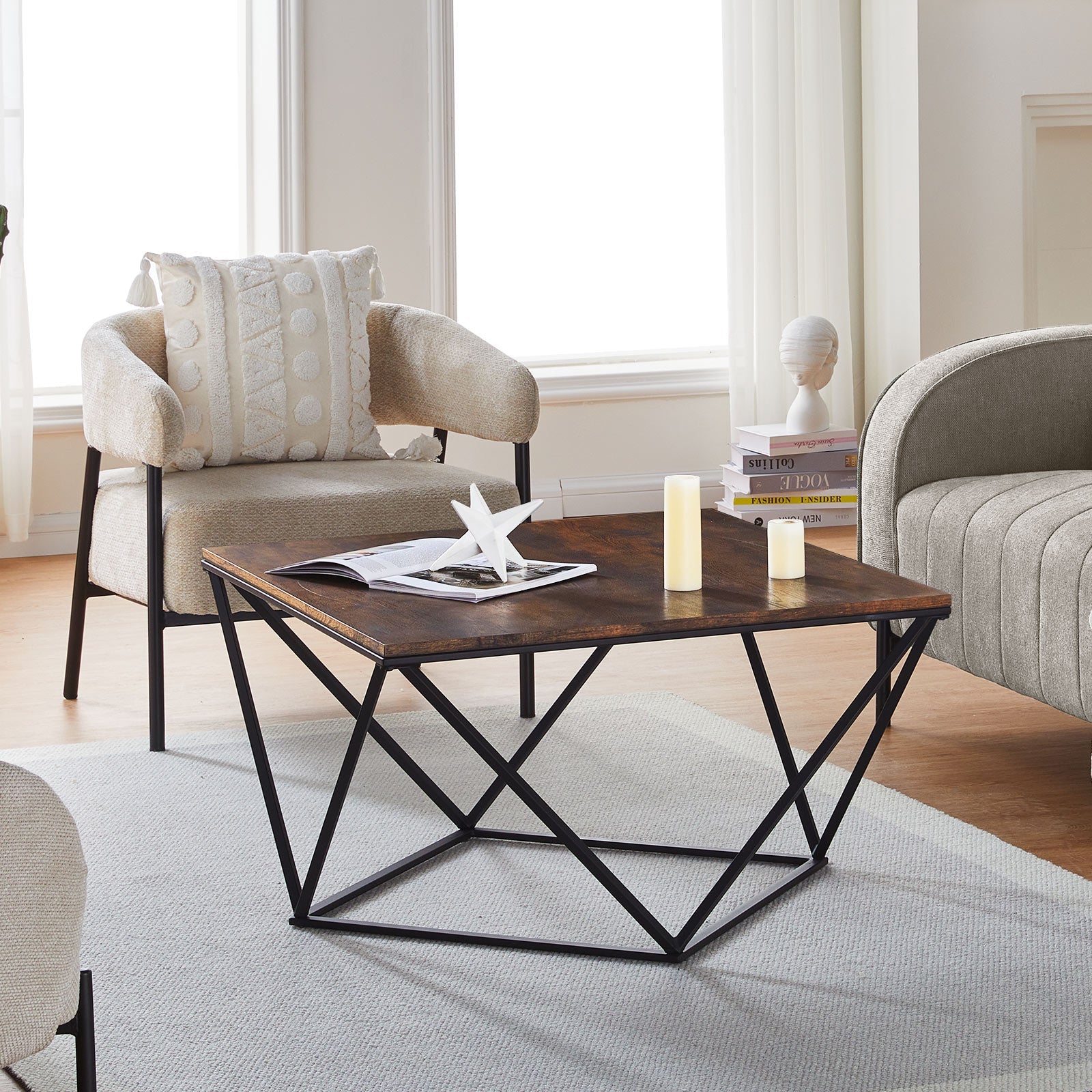 Mayme Industrial Coffee Table [Oak Pattern] [MDF]