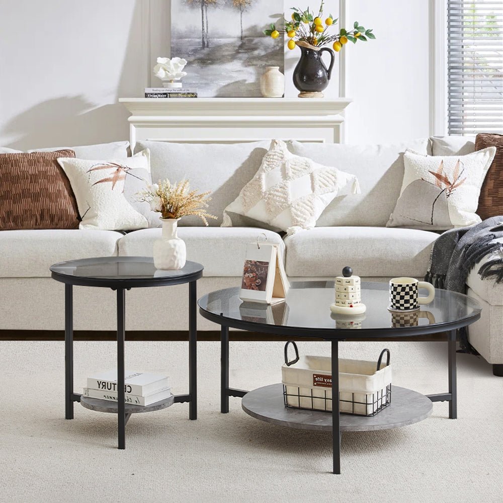 Novack 2-Piece Tempered Glass Coffee Table [Black]