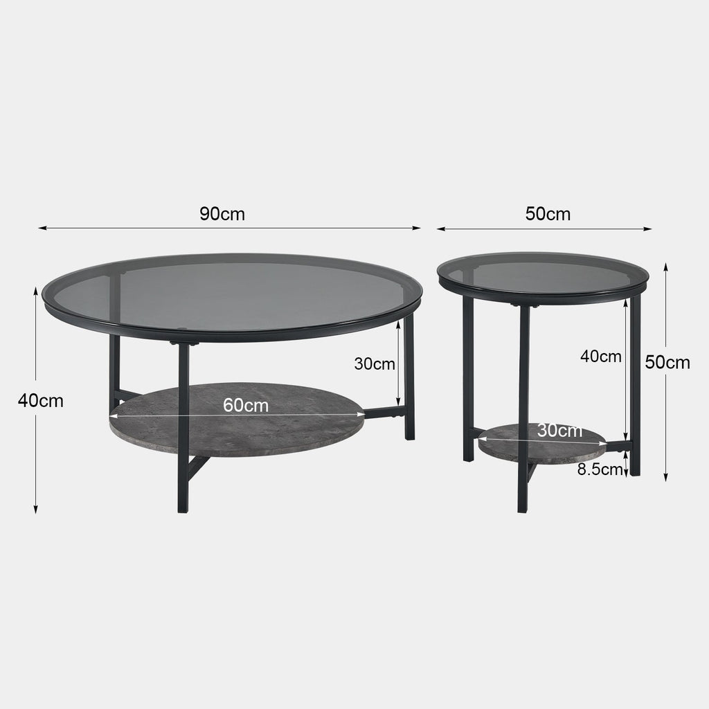 Novack 2-Piece Tempered Glass Coffee Table [Black]