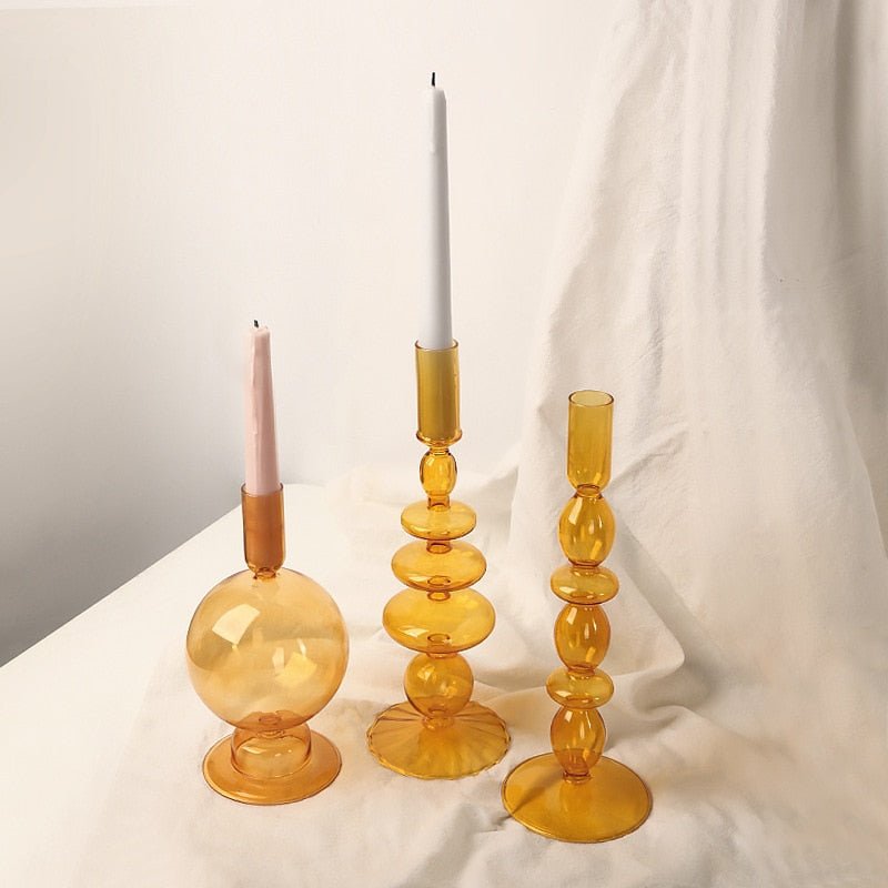 Orange Glass Candle Holders