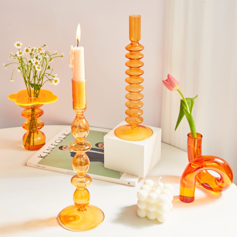 Orange Glass Candle Holders