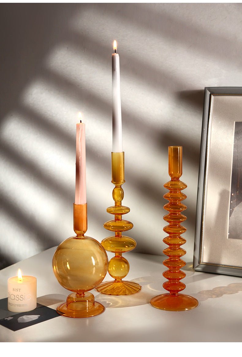 Orange Glass Candle Holders