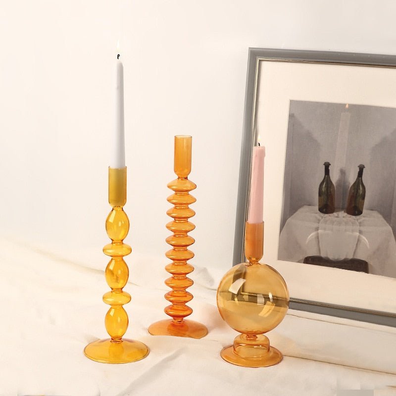 Orange Glass Candle Holders