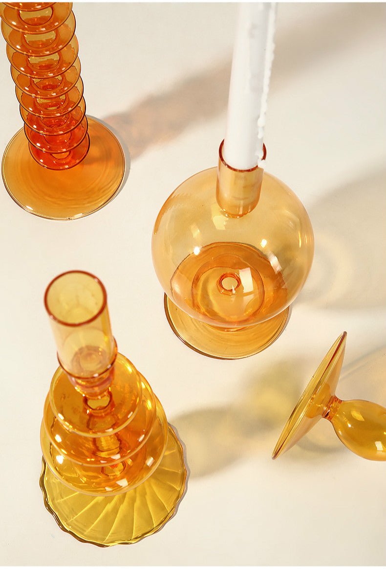 Orange Glass Candle Holders